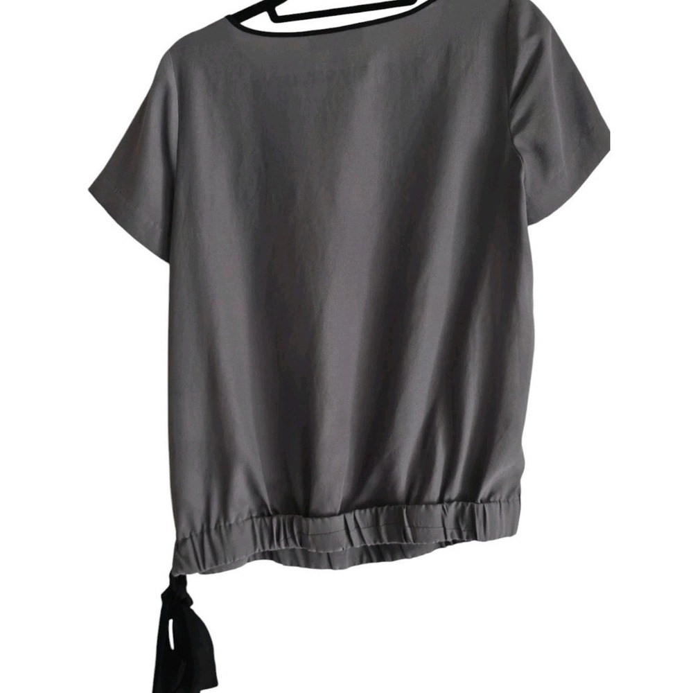 Michael Kors Top Charcoal Gray, Black Trim, sidebow tie, sleeves Short Size Smal - Picture 2 of 4